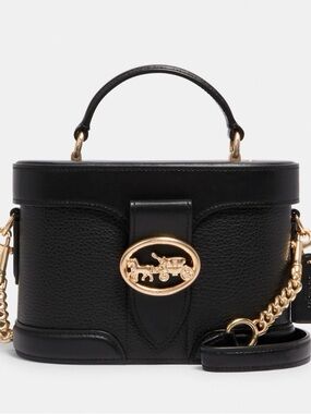 Coach Black Leather train case Bag with Gold Coach Emblem